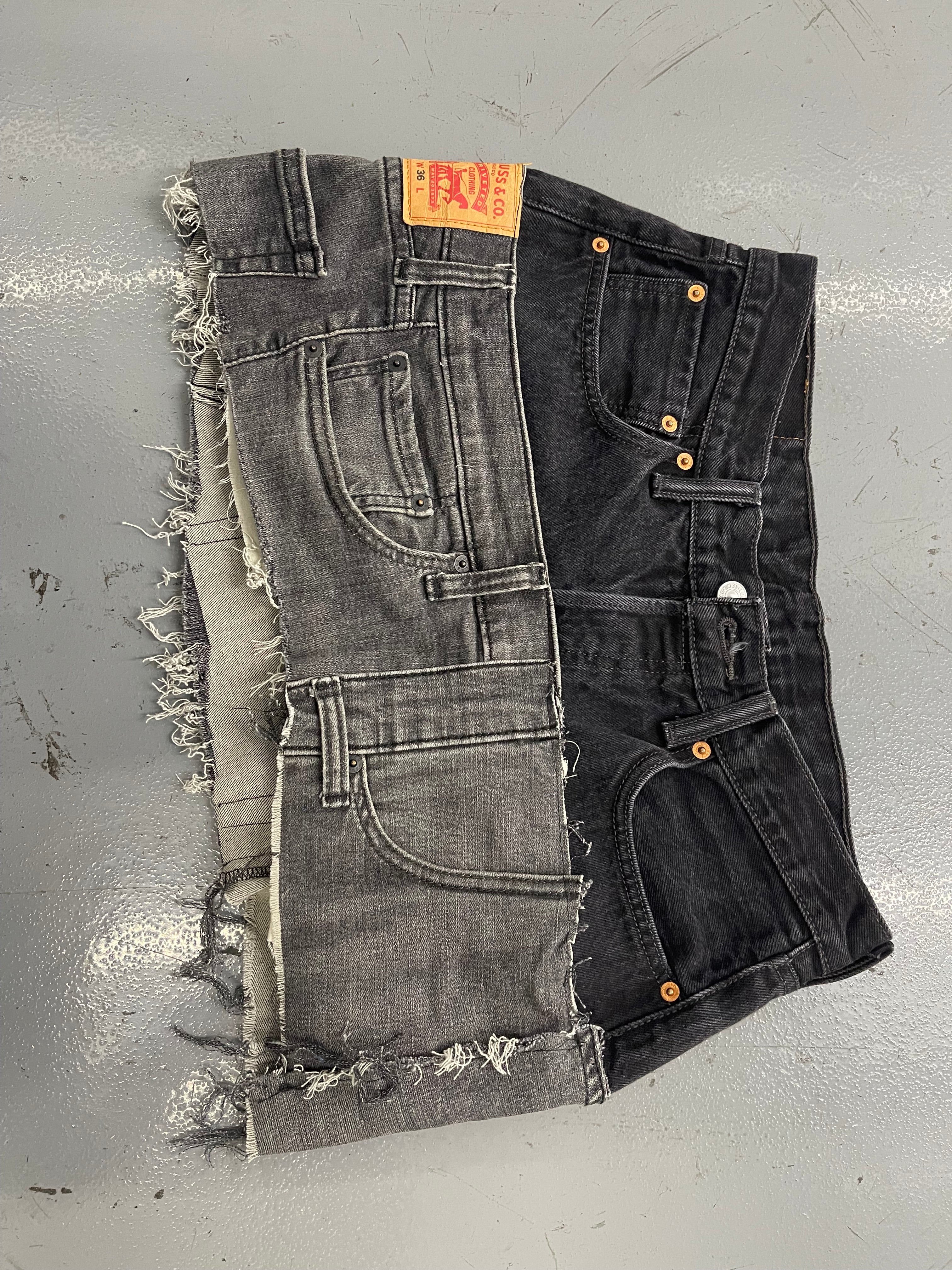 Gray Denim Double Mini Skirt