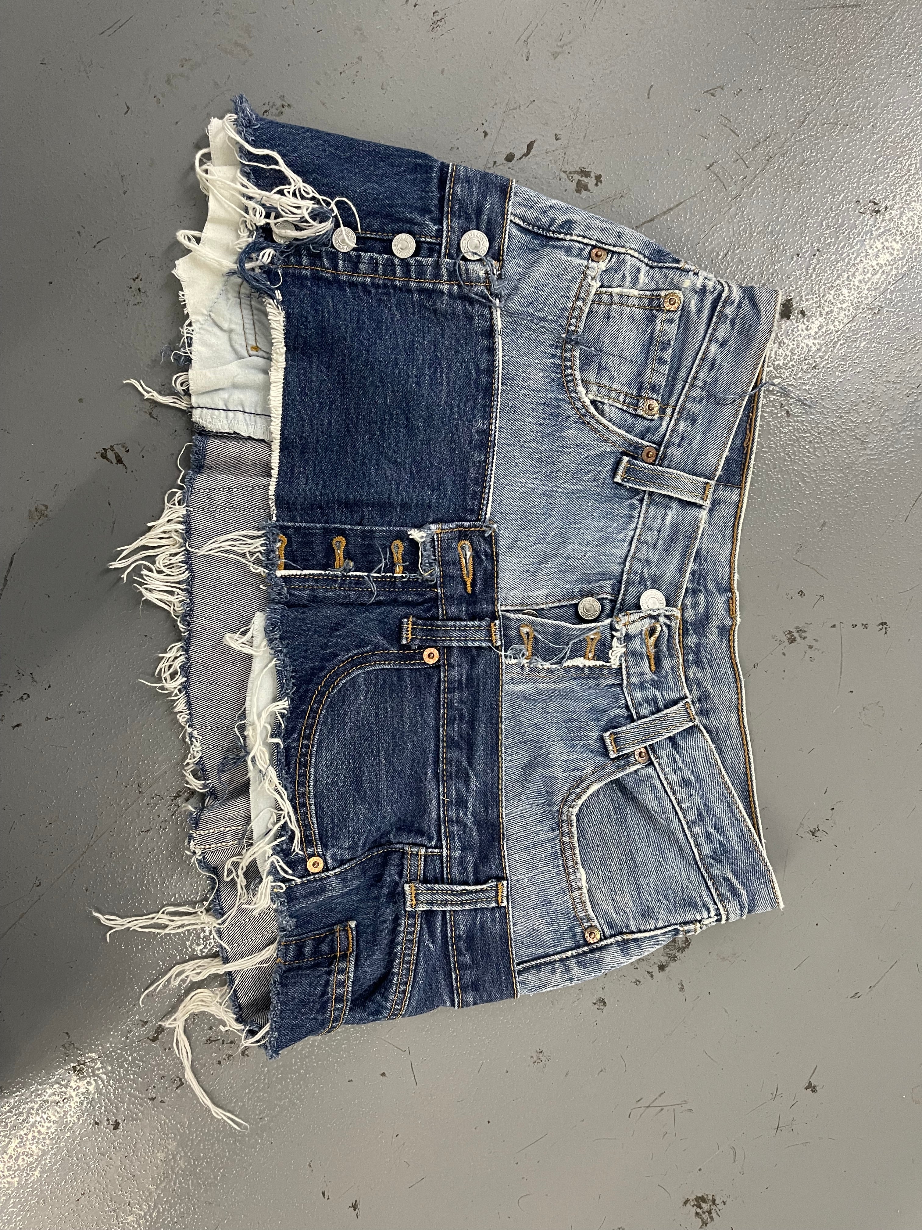 Double Waisted Blue Denim Mini