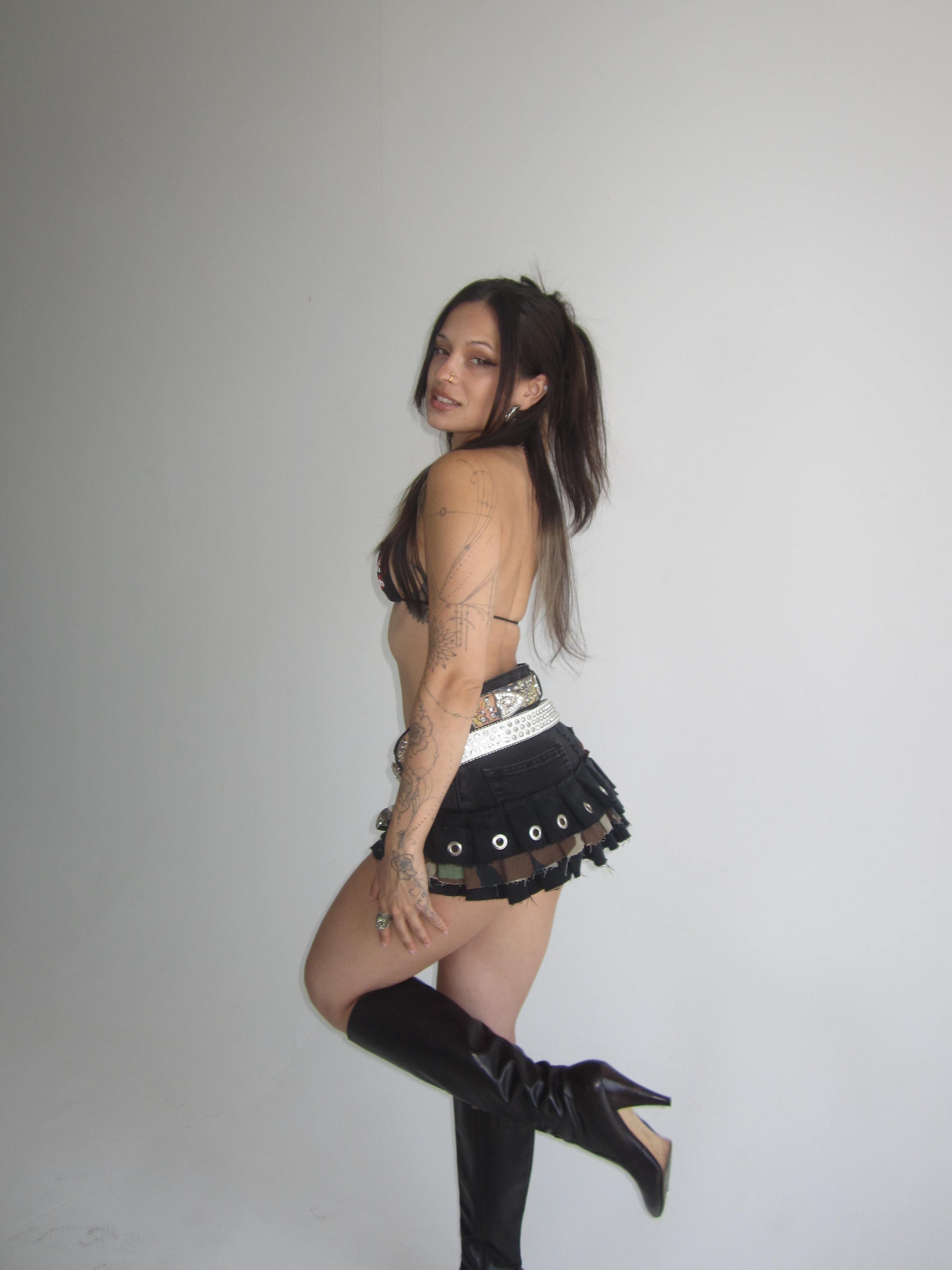 Black Denim + Camo Reworked Mini